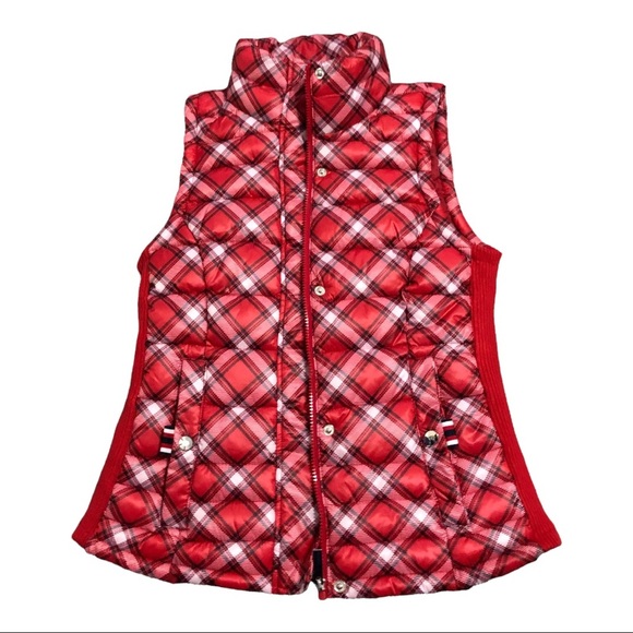 Tommy Hilfiger red plaid tufted quilted‎ fitted puffy puffer vest size XS new - Picture 1 of 13